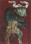 The Sanguine Minotaur, 1988, woodfiber board, oil, 100X70cm